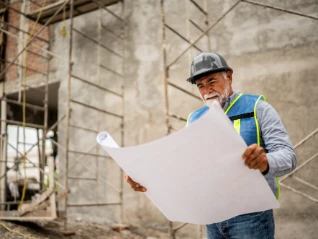 Construction worker with helmet